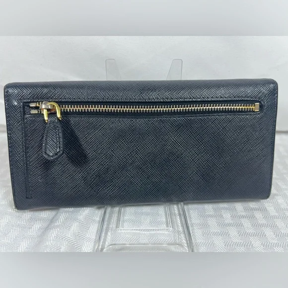 Prada Black Saffiano Bow Long Wallet Zip Coin Italy - Picture 5 of 12